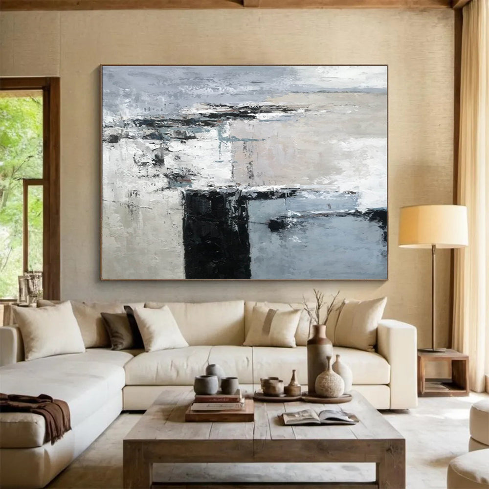 Monochrome Block Abstract Painting for Modern Corporate Offices YHT152
