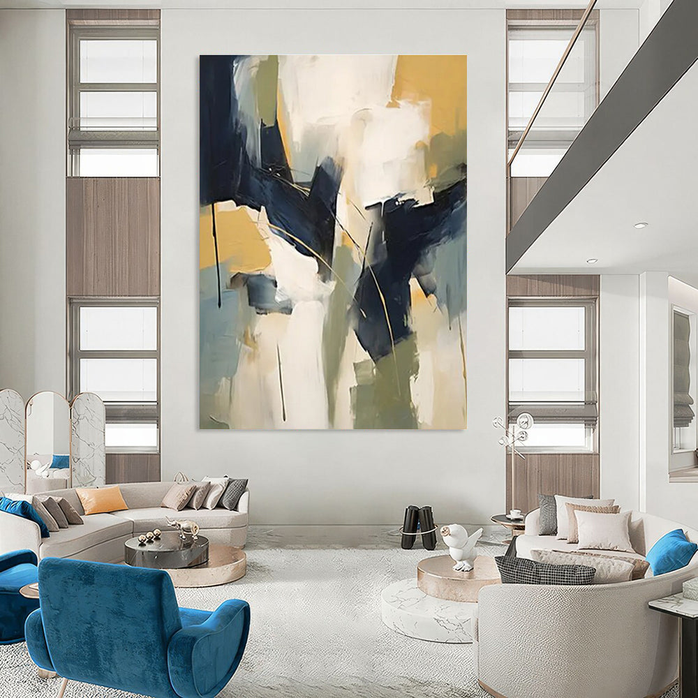Blue - Yellow - Green Abstract Painting for Nature - Themed Cafes HENG123