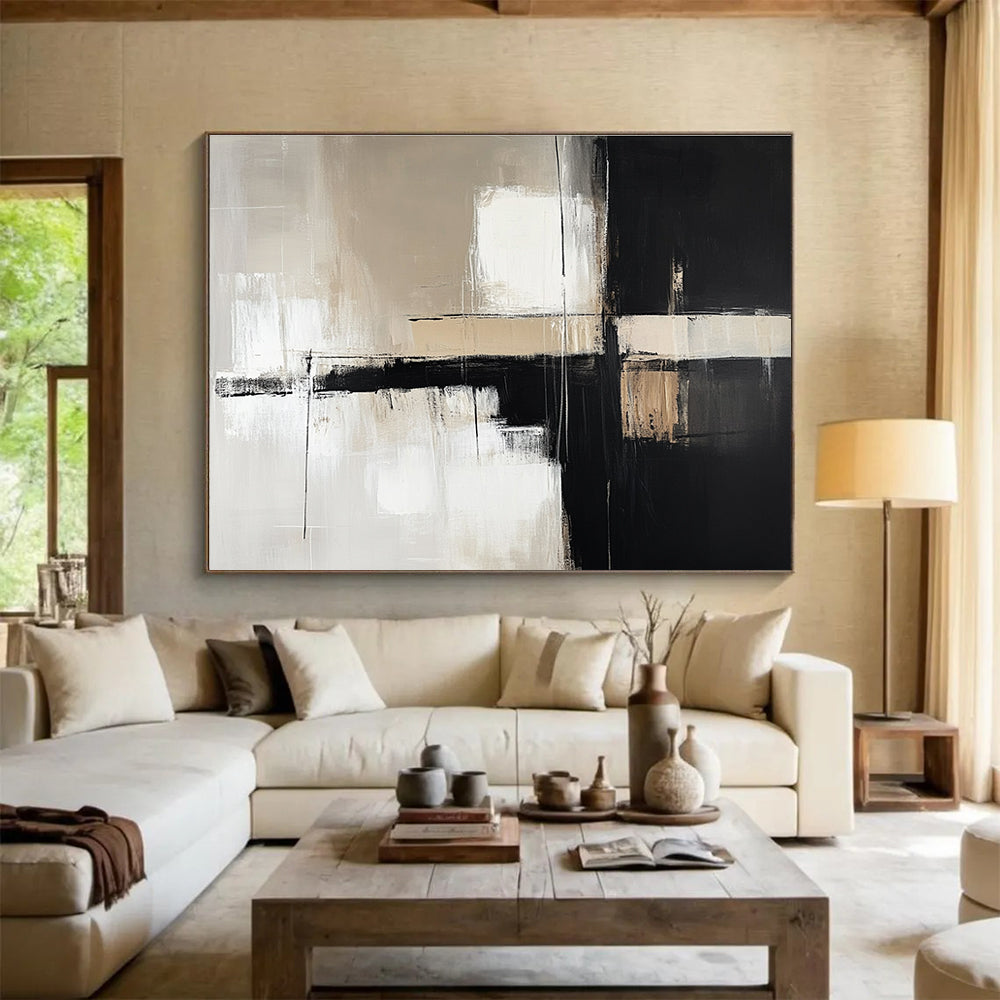 Gray - based Geometric Abstract with Contrasting Strokes Abstract Painting ABS388