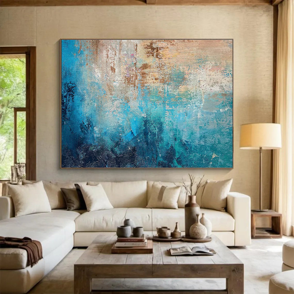 Teal and Blue Abstract Painting for Spa and Wellness Centers YHT374