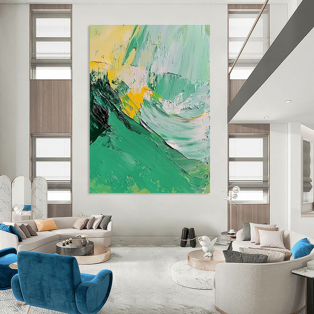 Green Yellow Wave Abstract Painting for Eco - Friendly Studios GAB0766