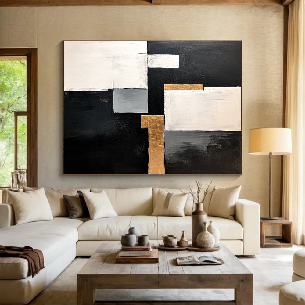 Geometric Abstract Painting with Gold Accents and Modern Elegance WINK508