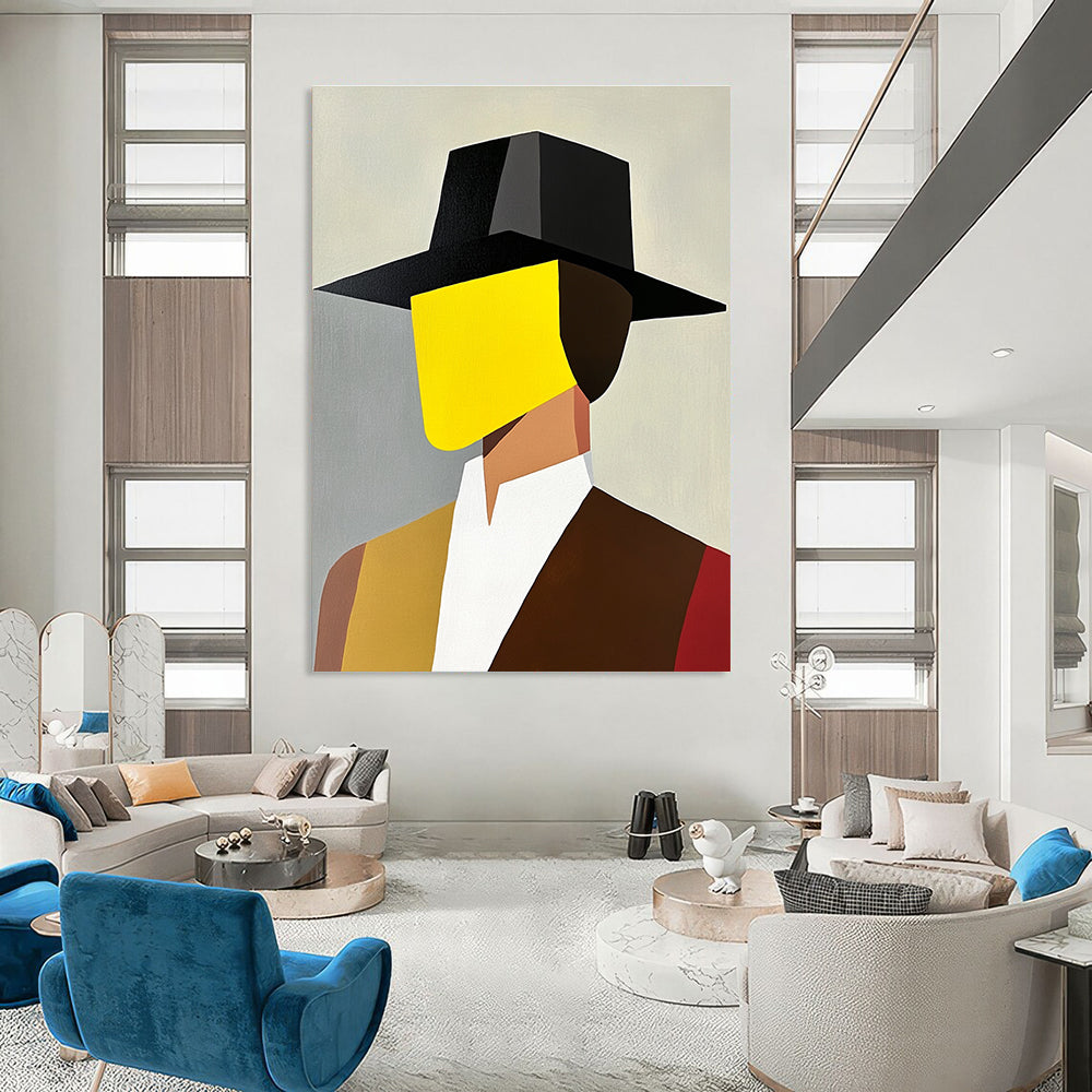 Geometric Hat Portrait Abstract Painting of Colorful Modernity GAB0219
