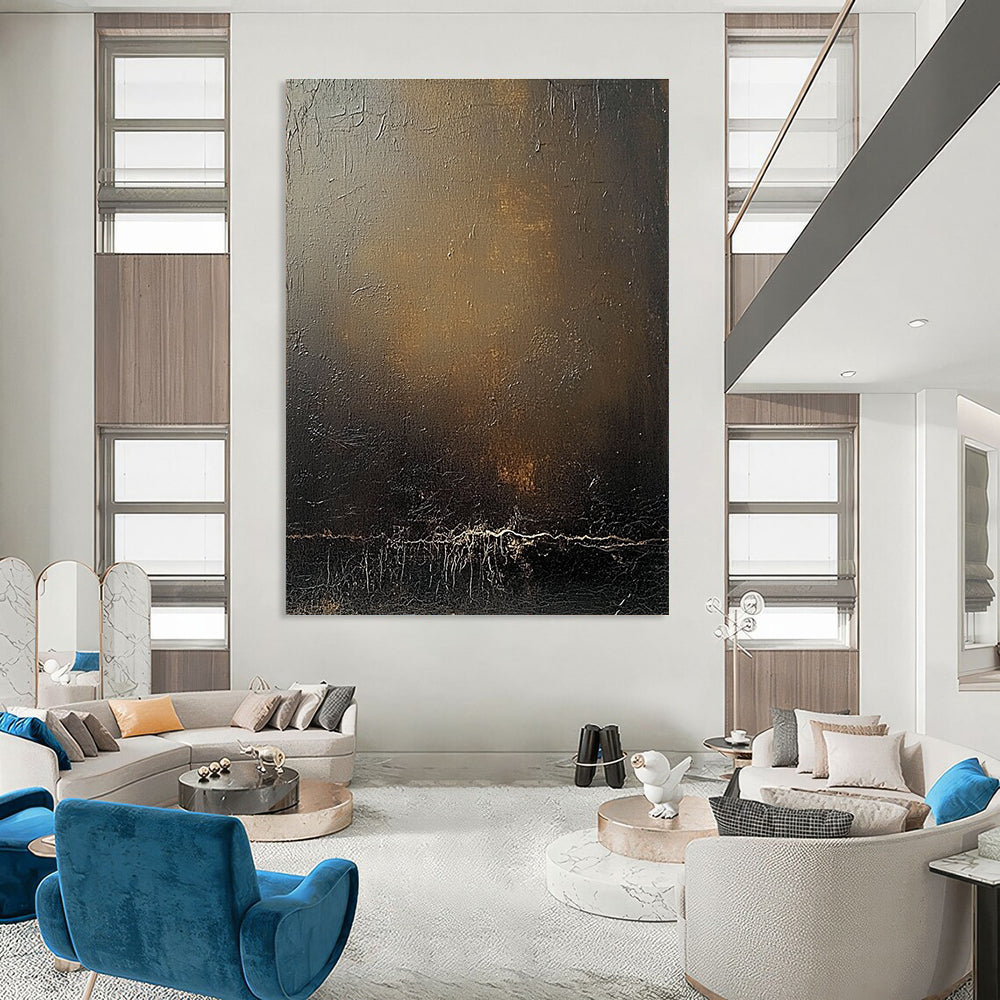 Dark Textured Canvas Mysterious Abstract Painting for Dramatic Spaces GAB1474