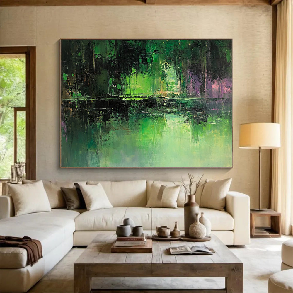 Forest Reflection Abstract Painting with Deep Greens and Purples ABS267