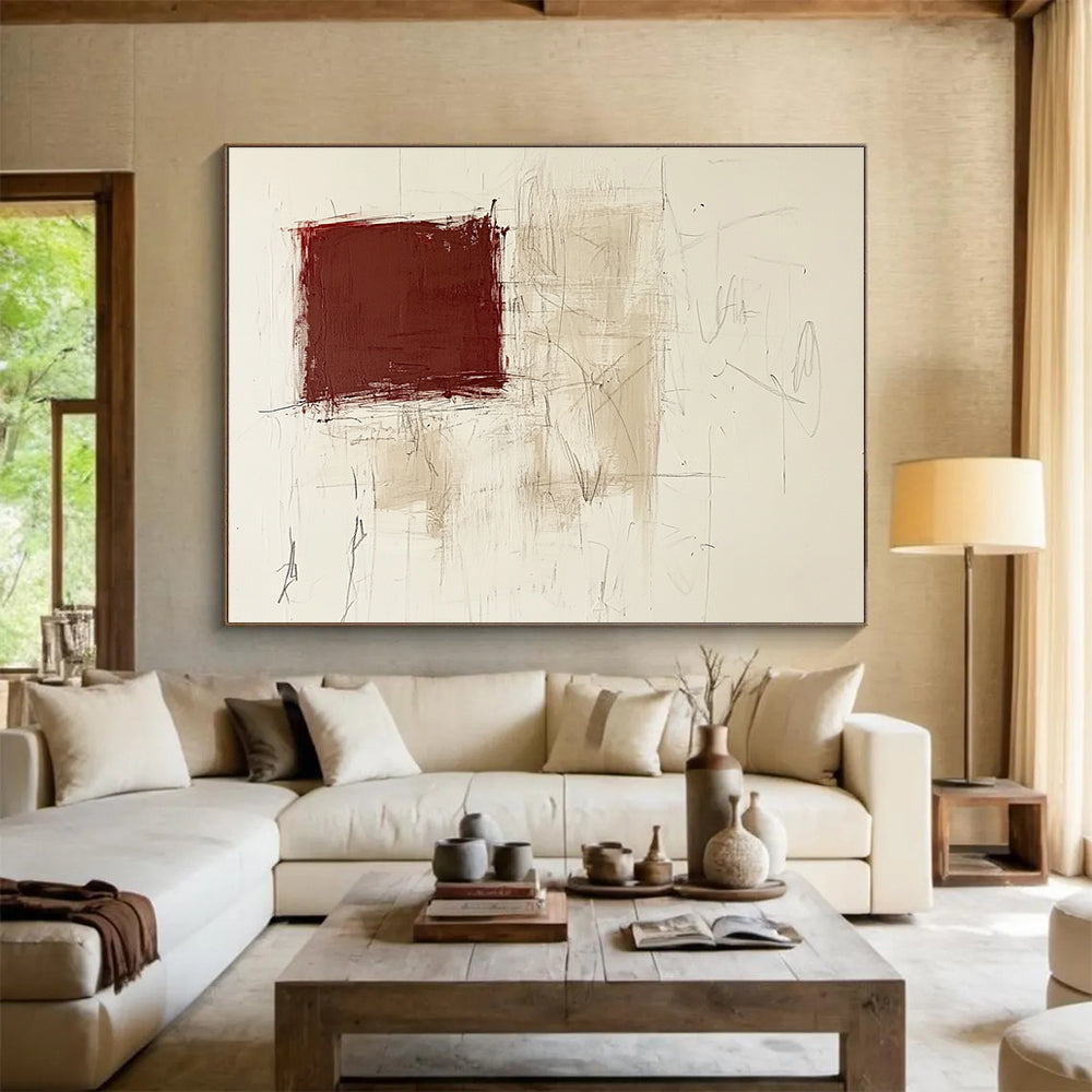 Textured Maroon - Beige Art Translating Raw Emotions into Layered Expressions Abstract Painting ABS143