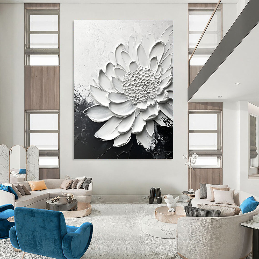 Large White Daisy Abstract Painting for Minimalist - Inspired Gardens GAB1006