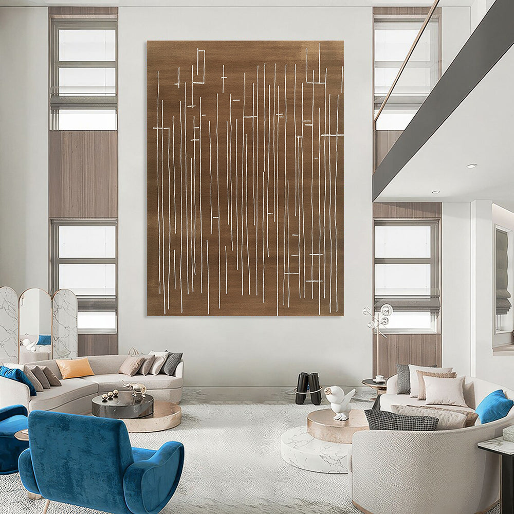 Brown and White Line Abstract Painting with Minimalist Design GAB0049