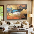 Gold - Blue Abstract Painting with Textured Brushstrokes ABS251