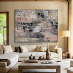 Gray - Pink Abstract Textures Painting for Minimalist Living Rooms YHT380