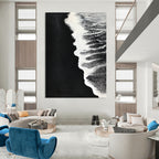 Black and White Beach Minimalist Abstract Painting for Monochrome Lovers GAB1475