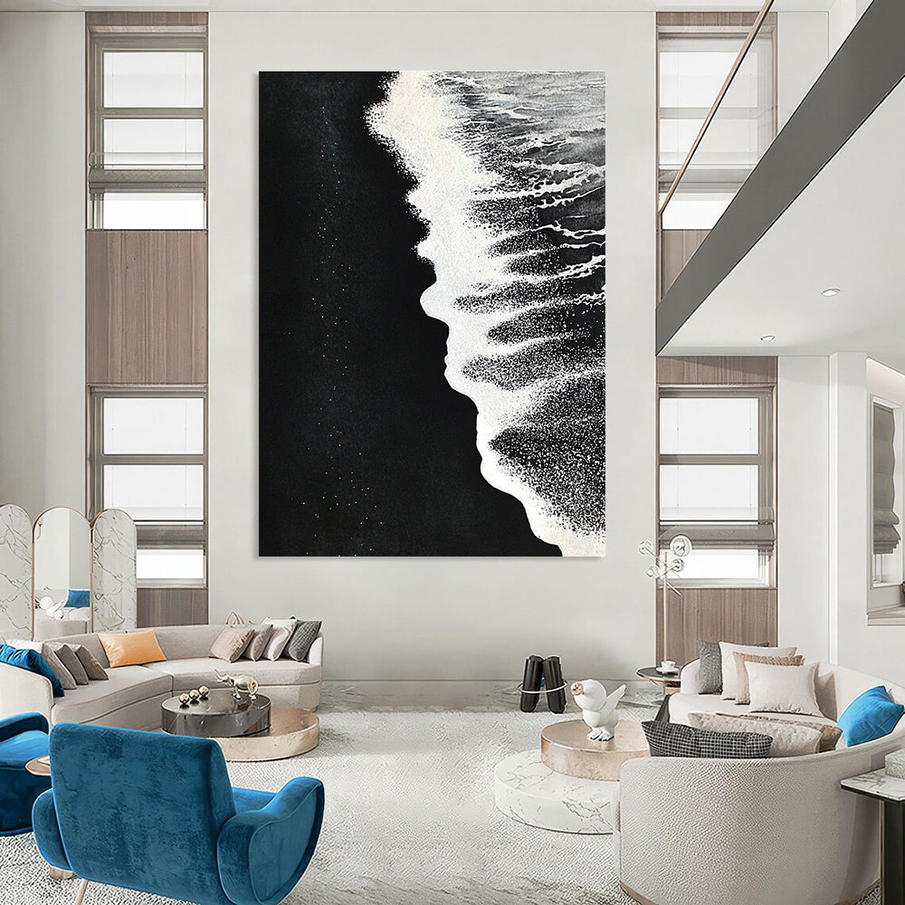 Black and White Beach Minimalist Abstract Painting for Monochrome Lovers GAB1475