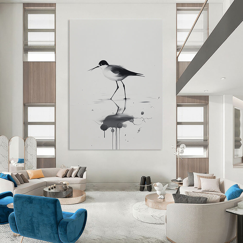 Bird with Artistic Reflection Abstract Painting in Ink Style GAB0028