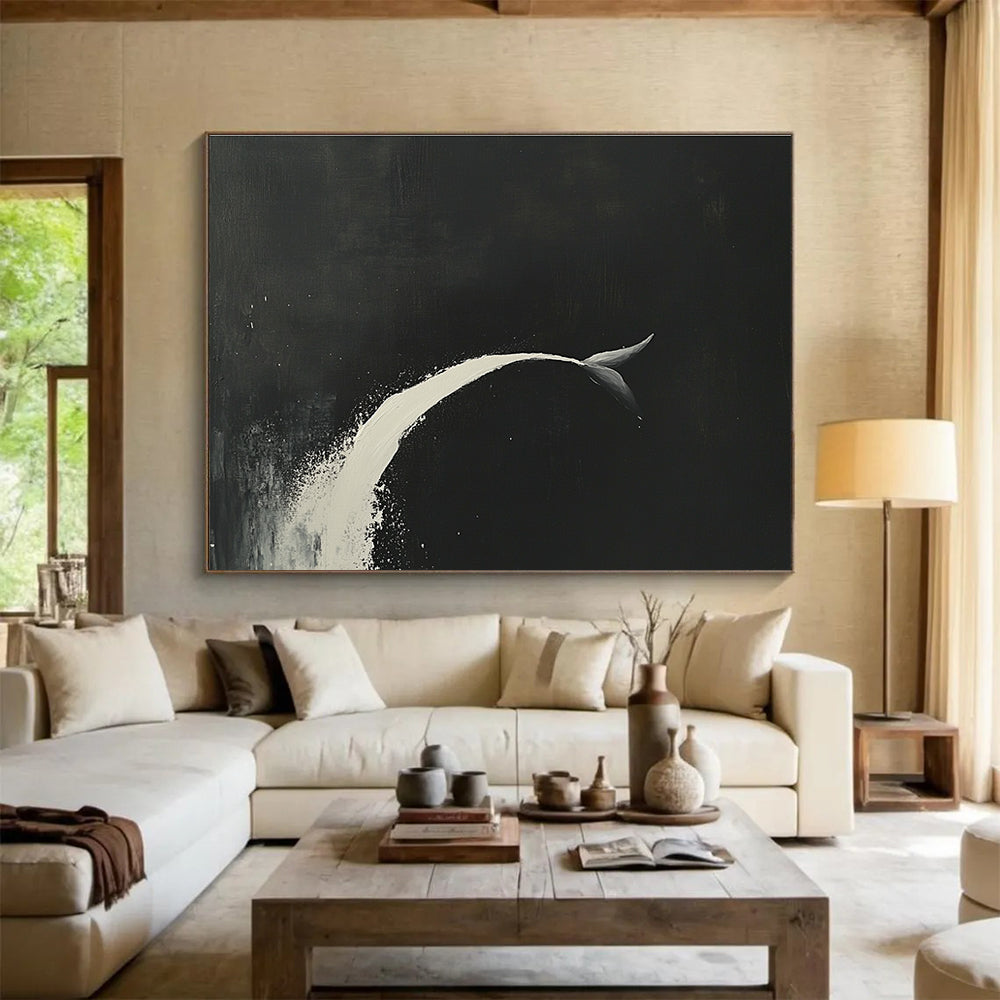 Minimalist Whale Tail with Dramatic Contrast Abstract Painting ABS345