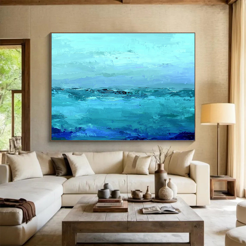 Blue Abstract Sea with Layered Brushstrokes Abstract Painting ABS360