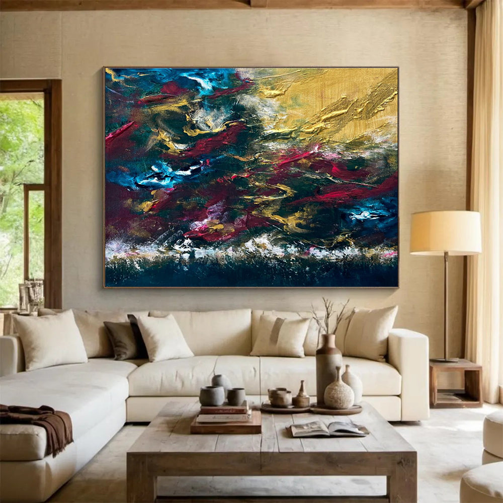 Blue - Gold - Red Abstract Painting for Dramatic Dining Rooms YHT383