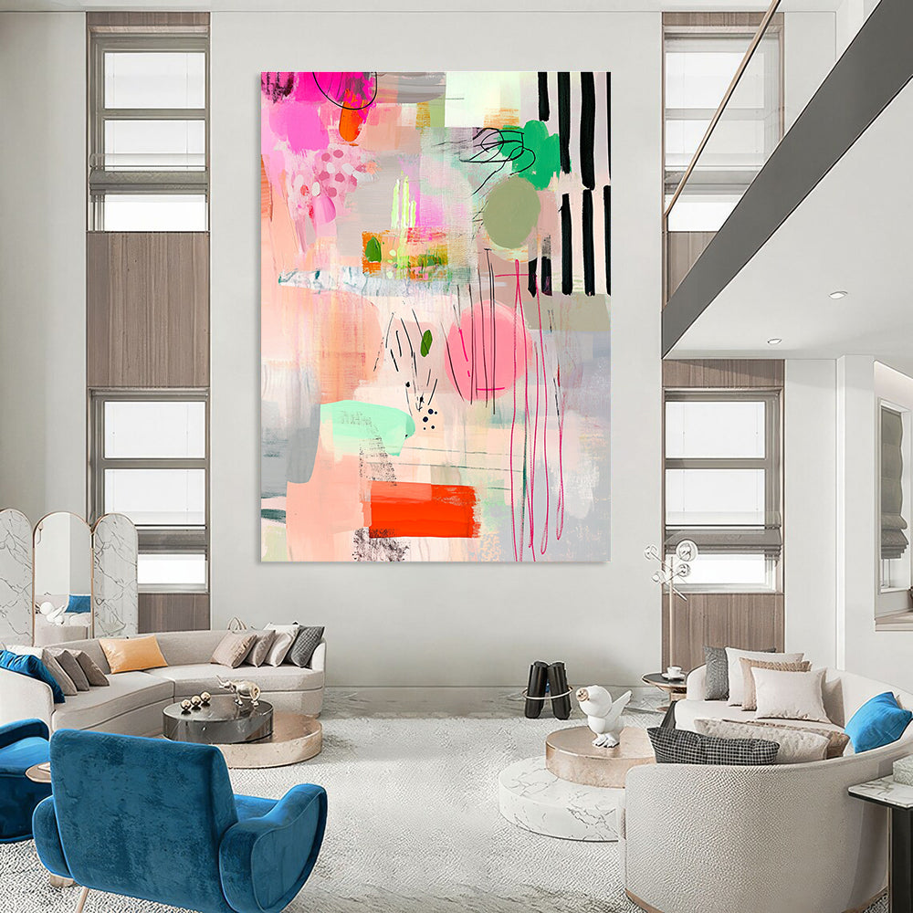 Pink and Colorful Abstract Shapes Lively Abstract Composition GAB0359