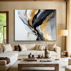 Gray - Gold Abstract Waves Painting with Opulent Serenity WINK417