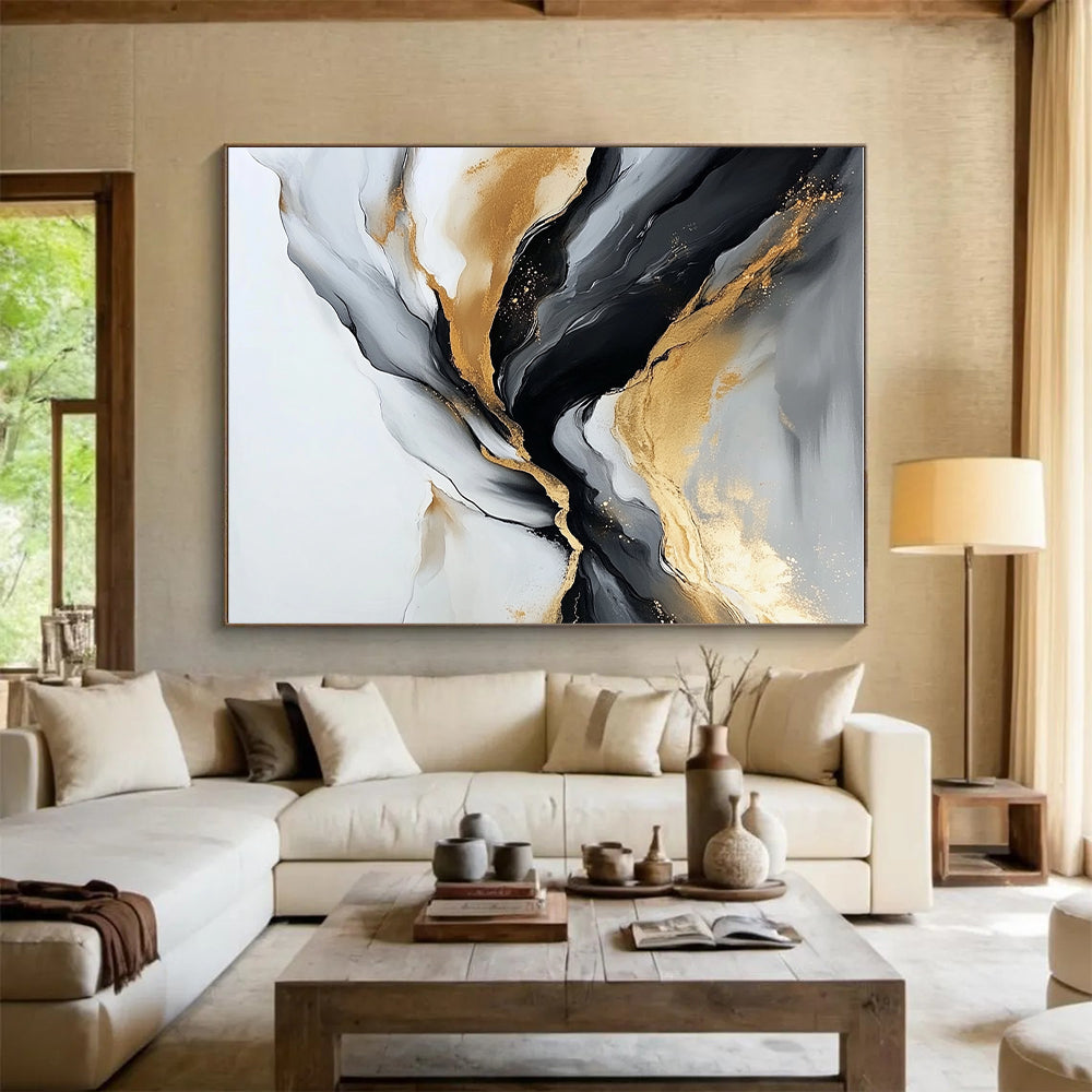 Gray - Gold Abstract Waves Painting with Opulent Serenity WINK417