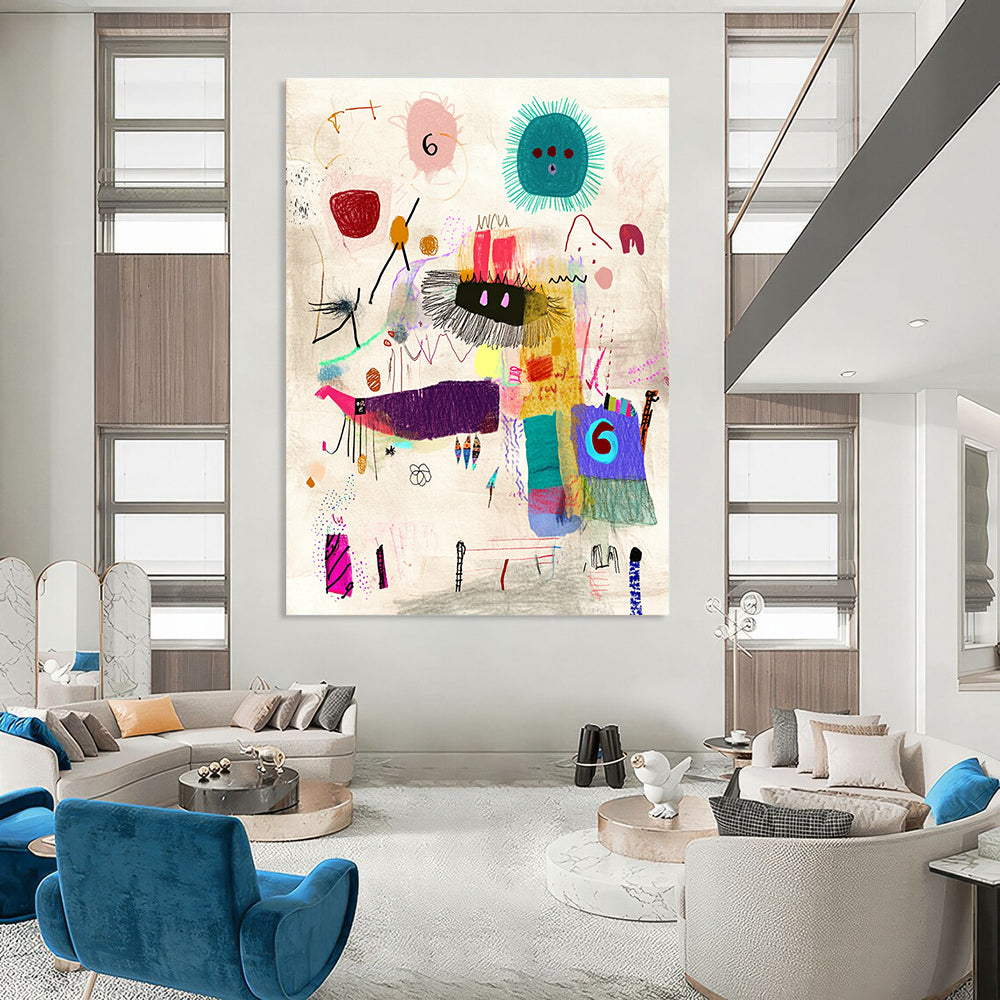 Whimsical Doodle Abstract Painting with Playful Forms GAB0102