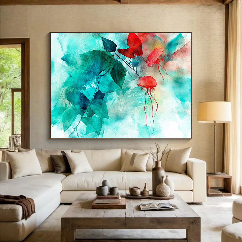 Jellyfish and Leaves Abstract Painting with Ethereal Marine - Botanical Fusion ABS446