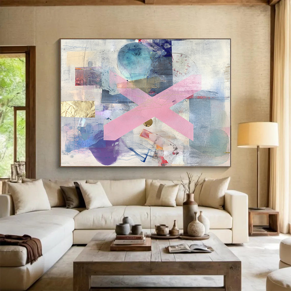 Pink X Collage Abstract Painting with Bold Statement WINK077