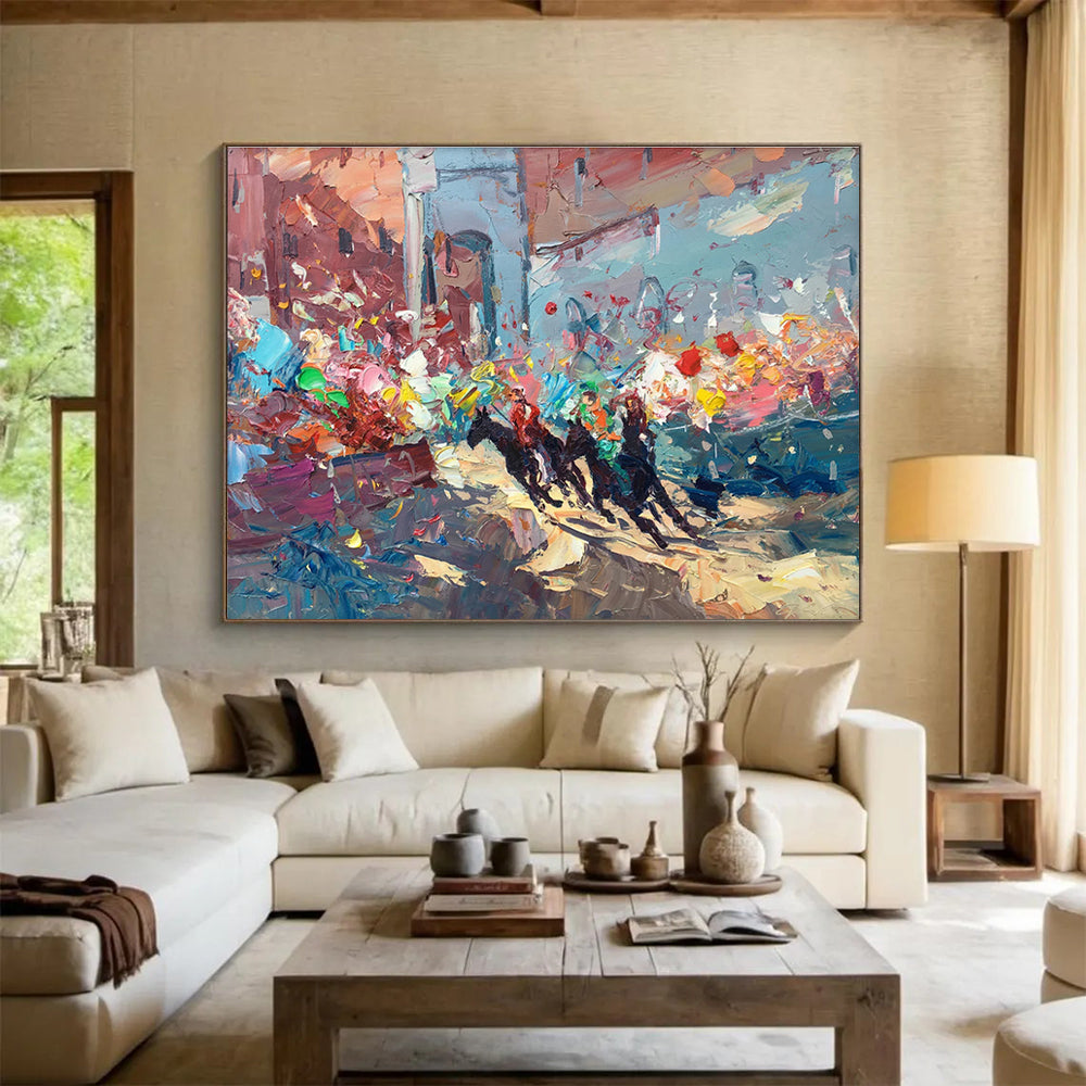 Dynamic Horse Race Abstract Painting for Sports - Themed Bars YHT471