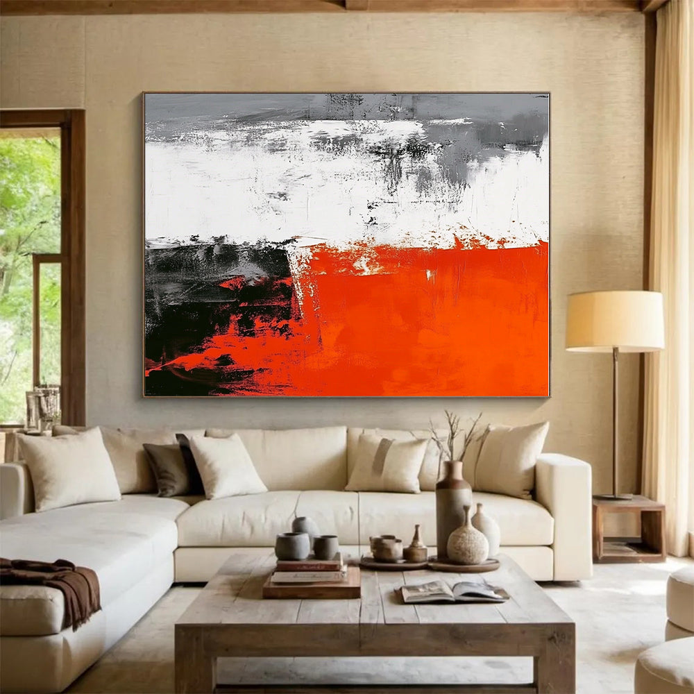 Red Gray White Abstract Painting with Bold Contrast WINK450