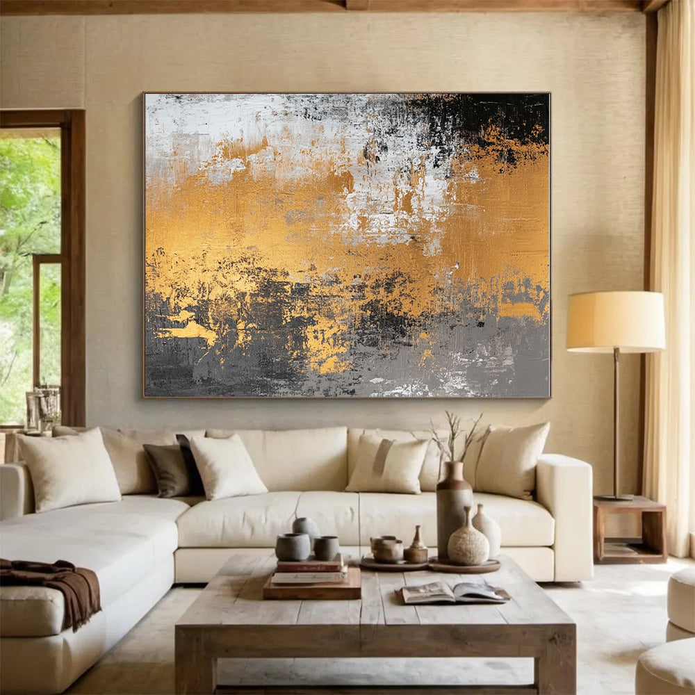Gold Gray and White Abstract Painting with Rustic Luxury WINK318