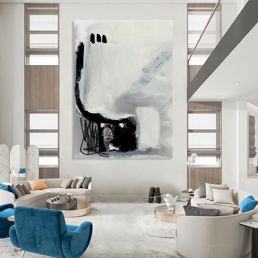 Minimalist Black - White Abstract Painting for Modern Art - Themed Bedrooms HENG205