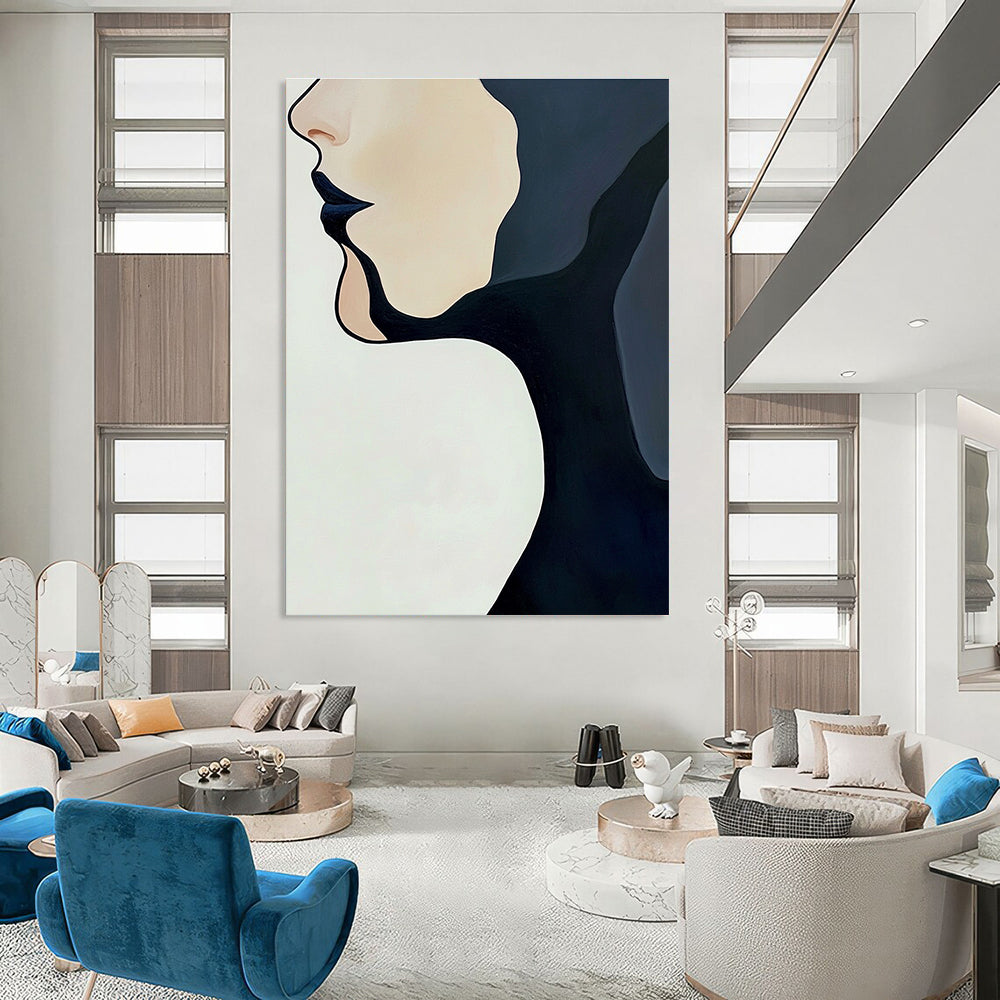 Minimalist Face Profile Abstract Painting with Clean Lines GAB0059