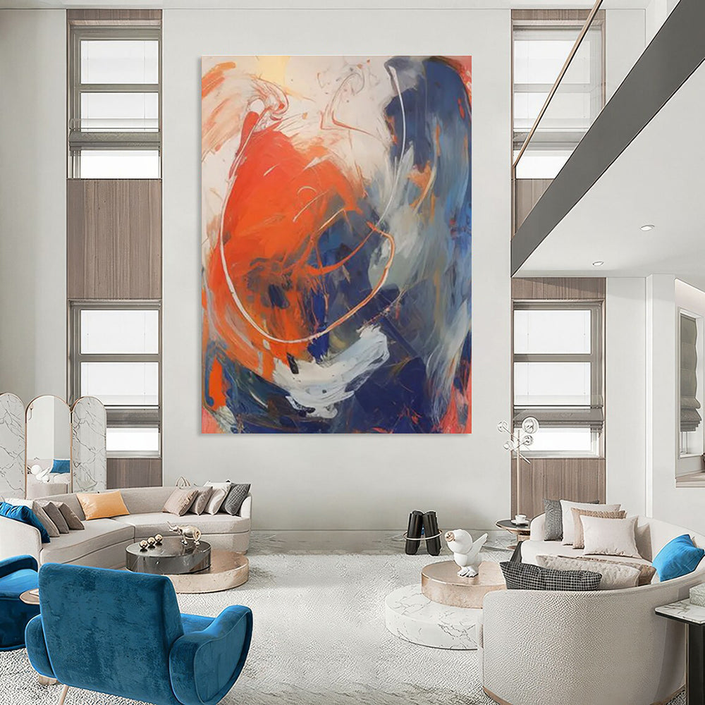 Orange - Blue - White Abstract Painting for Creative Studio Spaces HENG133