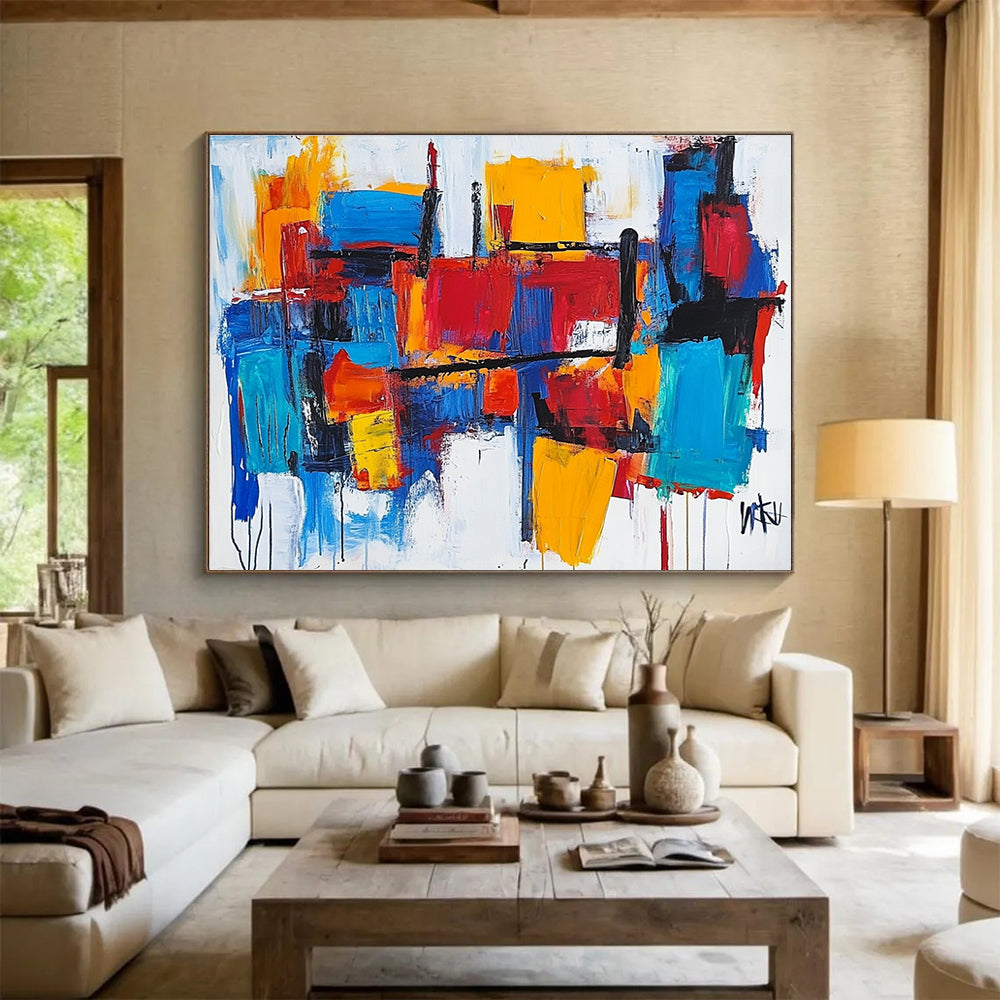 Color - Blocked Abstract Cityscape Painting with Bold Urban Energy ABS421