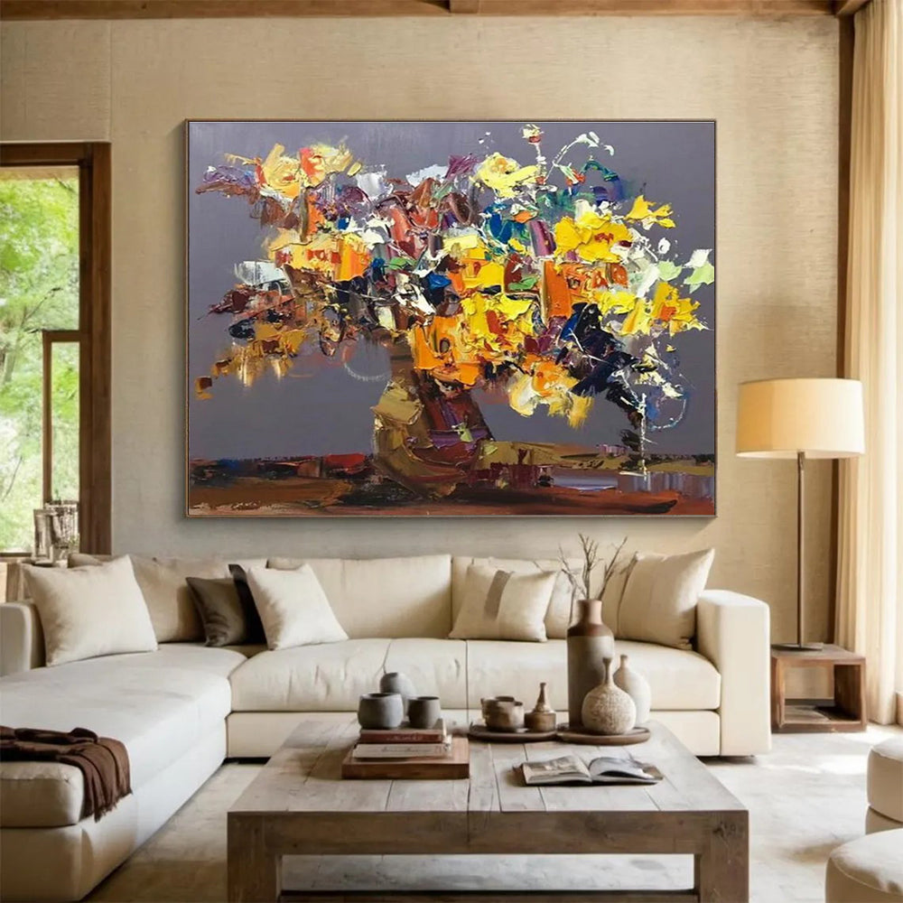 Colorful Flower Bouquet Abstract Painting for Cheerful Dining Rooms YHT279