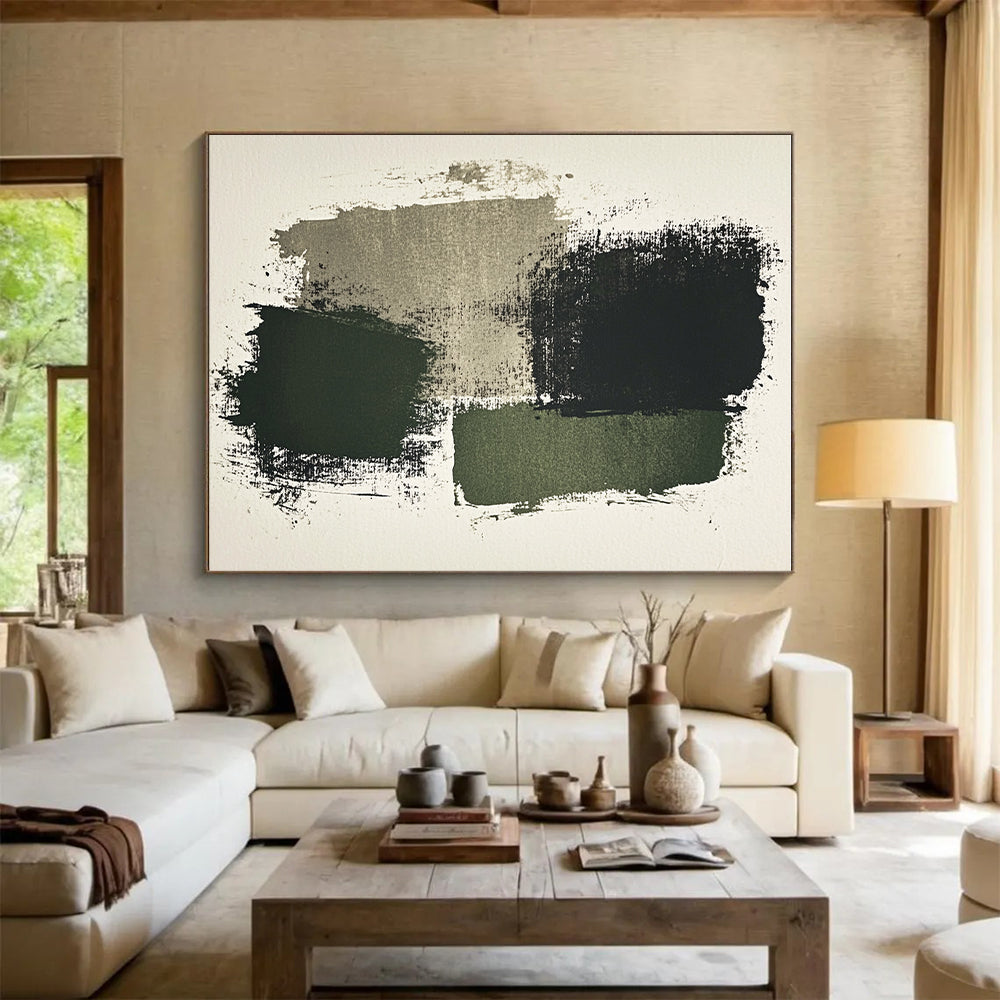 Dark Green and Gray Brushstrokes Abstract Painting with Moody Textures WINK265