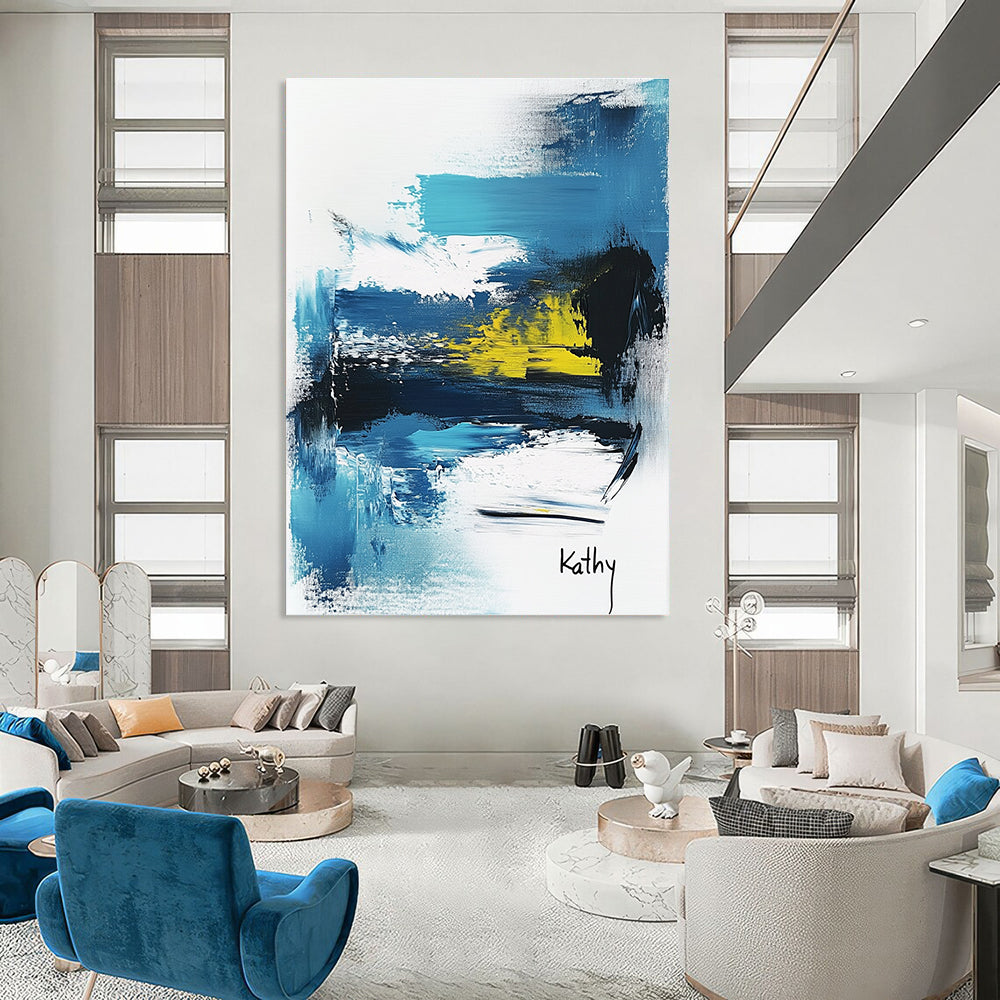 Blue and Yellow Abstract Contemporary Painting for Creative Spaces GAB1466