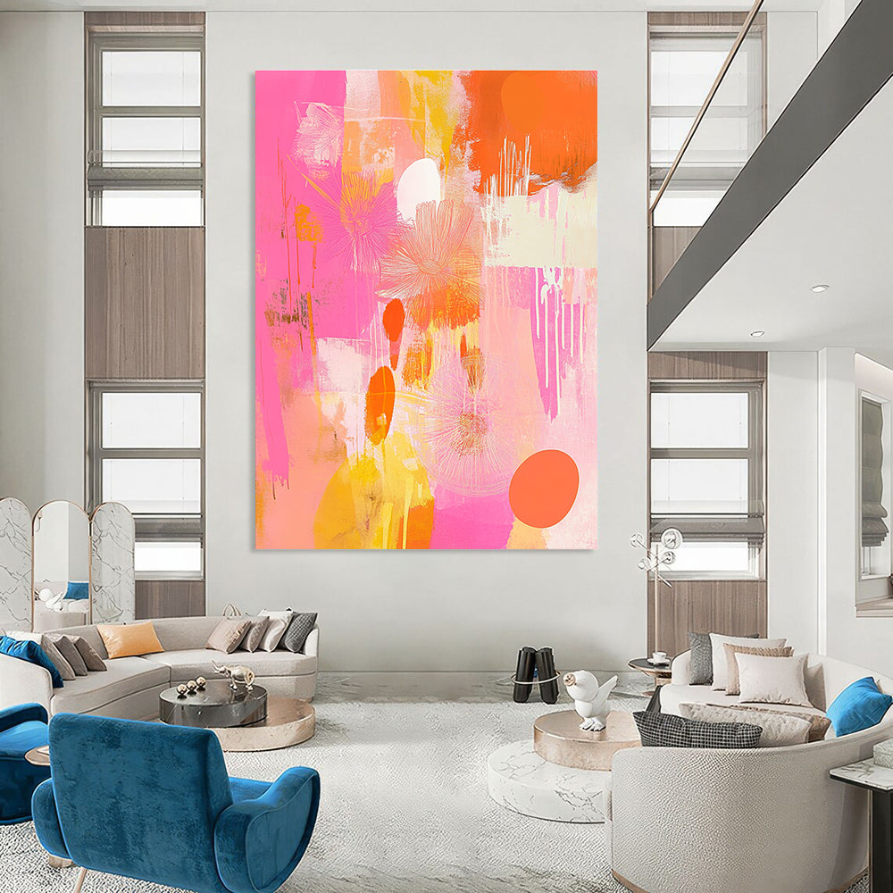 Pink and Orange Abstract Floral Painting for Cheerful Interiors GAB1452