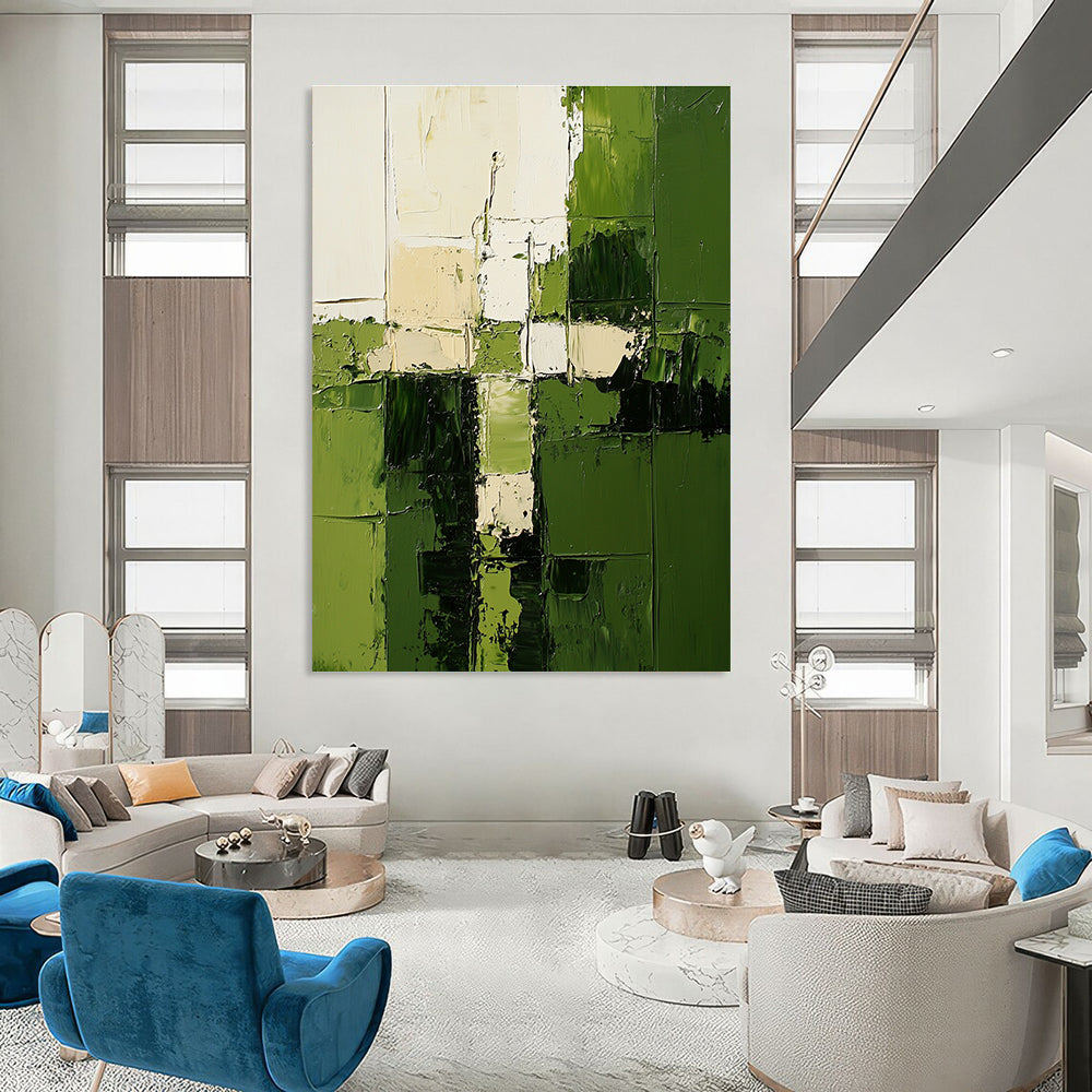 Green and White Abstraction - Geometric Abstract Painting GAB0618