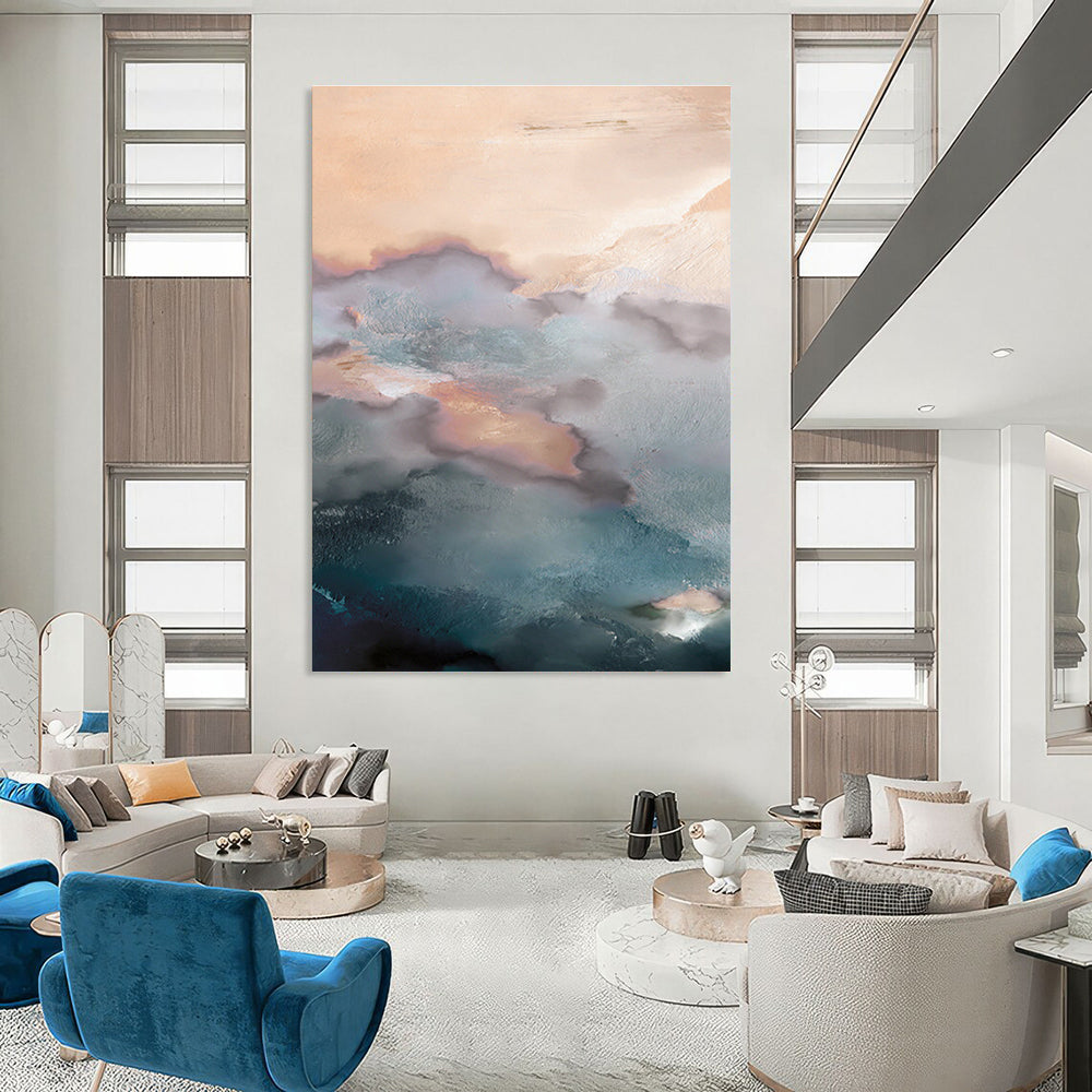 Soft - Hued Cloud Abstract Painting for Coastal - Themed Bedrooms HENG164
