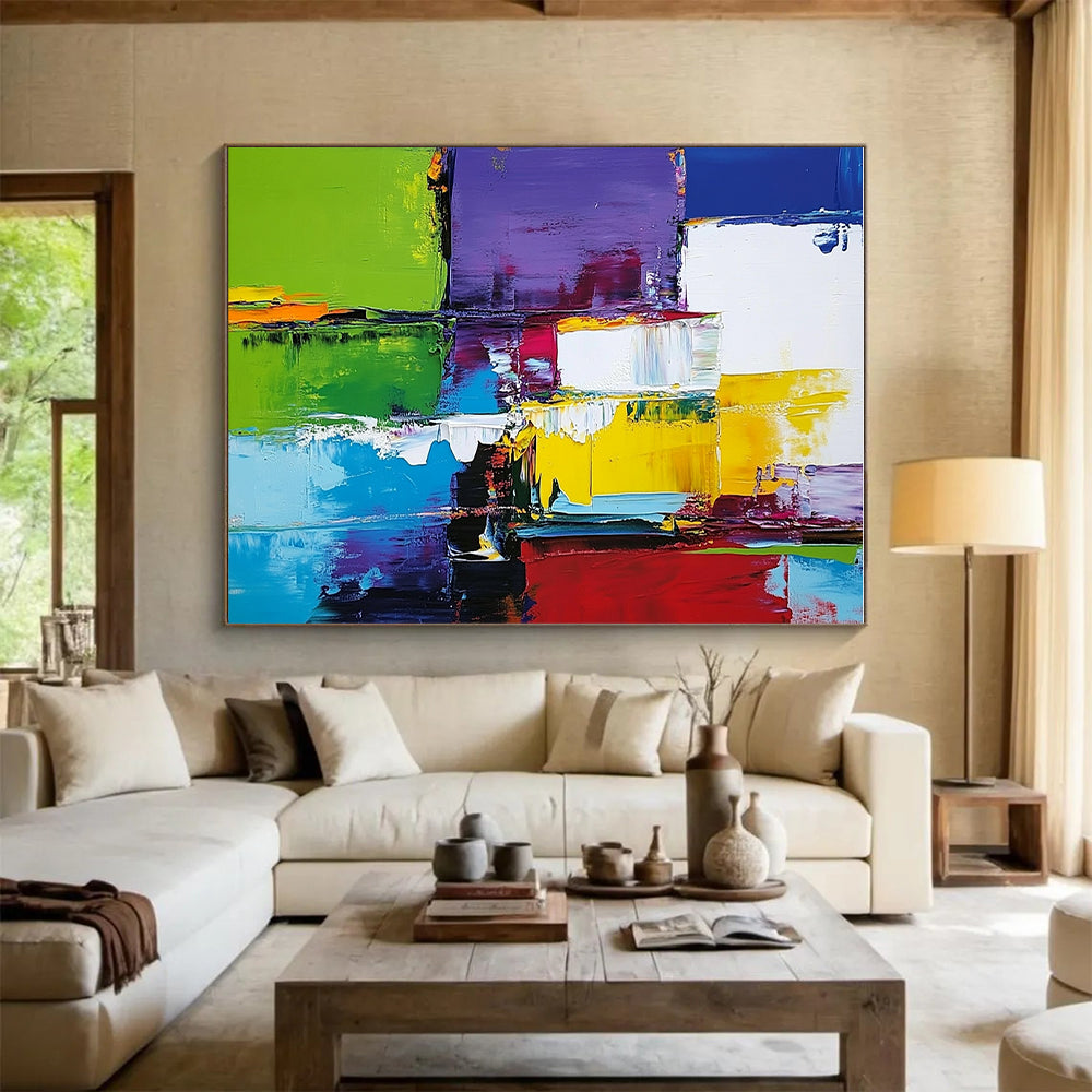 Purple Green Yellow Abstract Painting with Bold Color Clashes WINK513