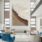 Textured Beach Wave in Brown and White Abstract Painting with Coastal Textures GAB0079