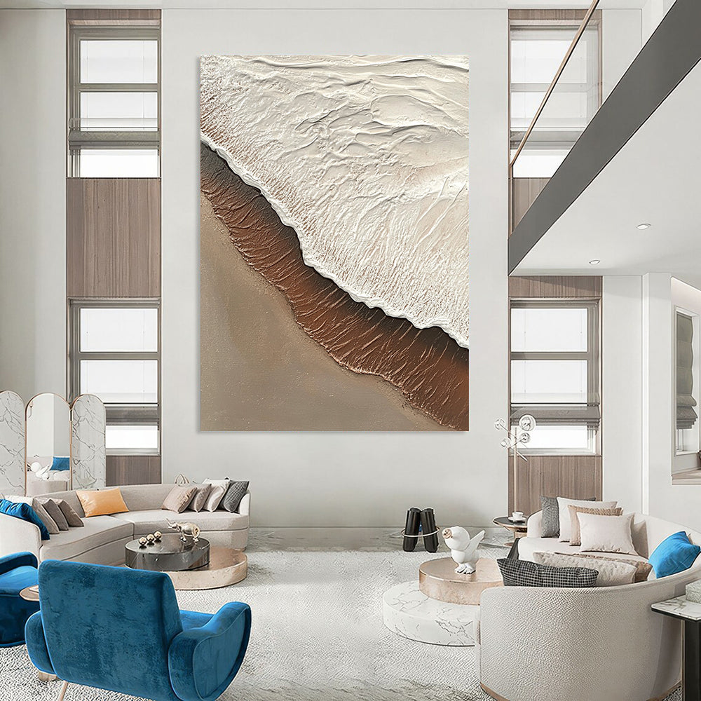 Textured Beach Wave in Brown and White Abstract Painting with Coastal Textures GAB0079