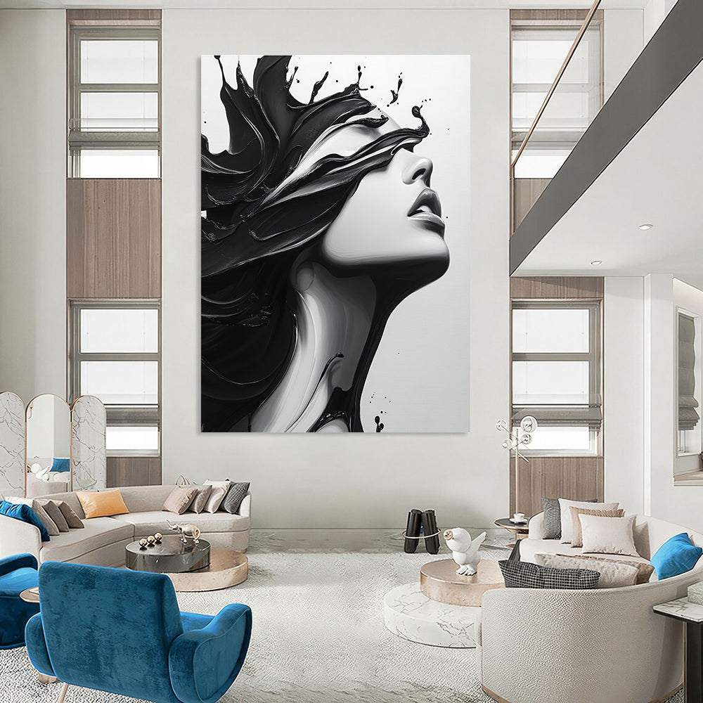 Black Ink on White Face Edgy Abstract Painting for Urban Lofts GAB1516