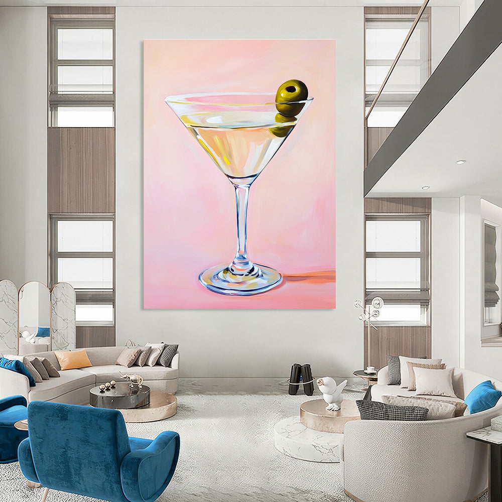 Martini Glass with Olive Chic Abstract Painting for Modern Bars GAB1424