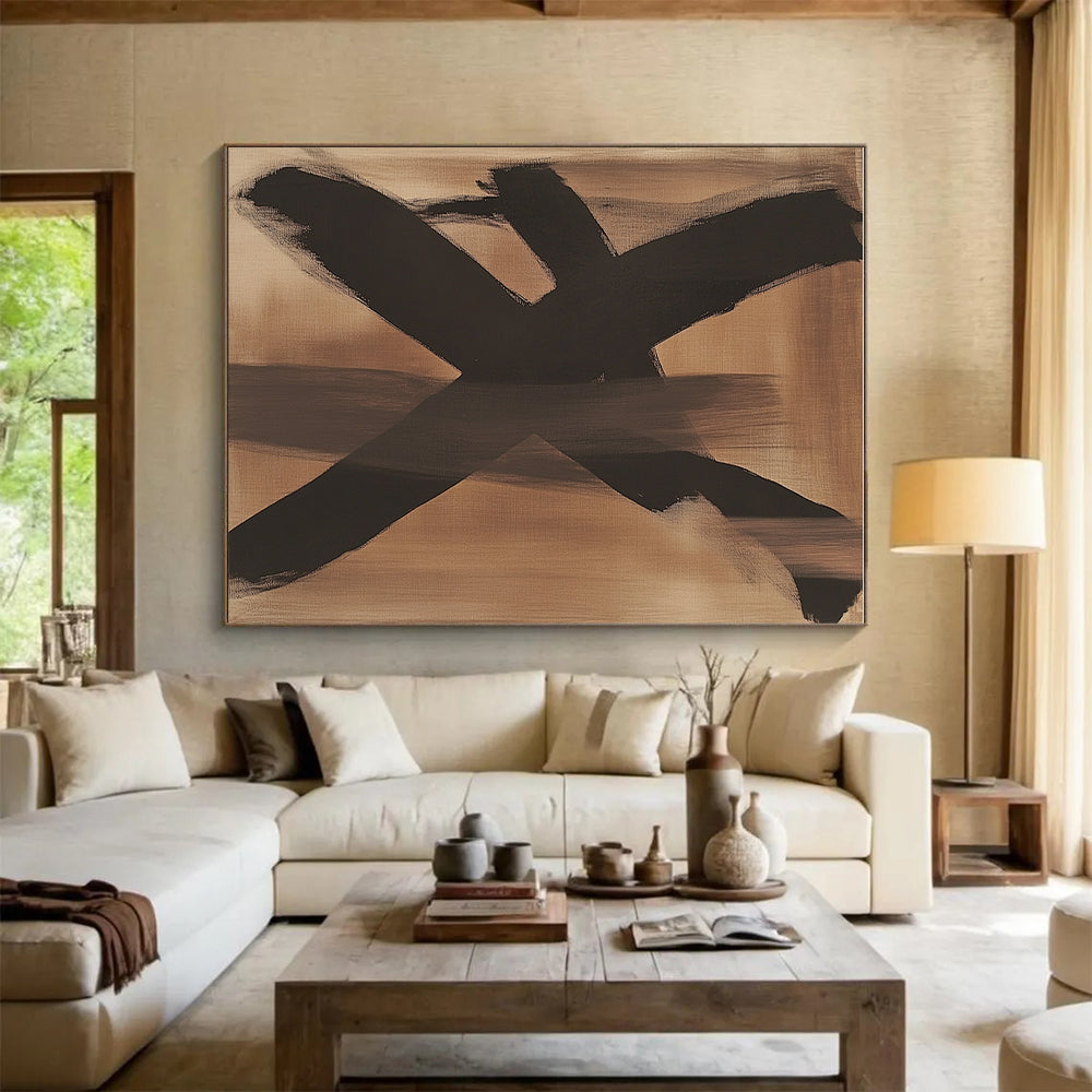 Brown Black Gestural Abstract Painting with Expressive Strokes WINK612