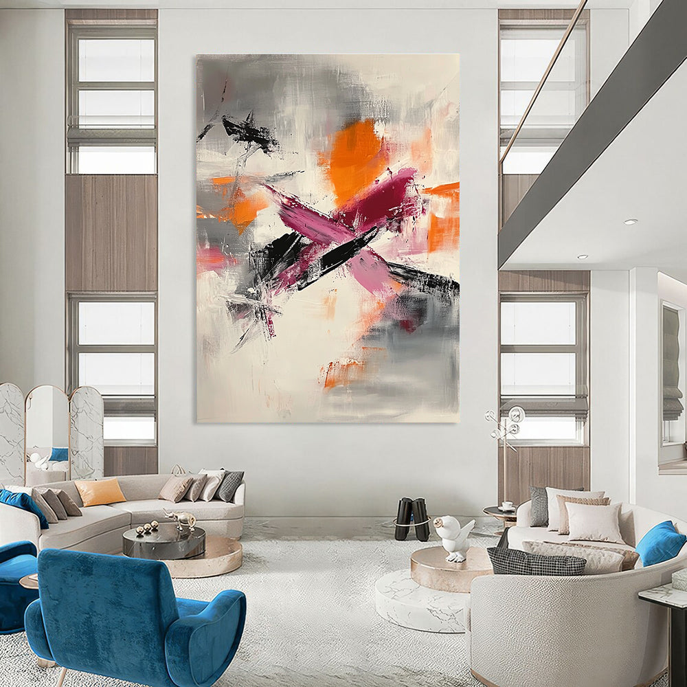 Bold Color Strokes Abstract Painting for Artistic Café Interiors GAB1237