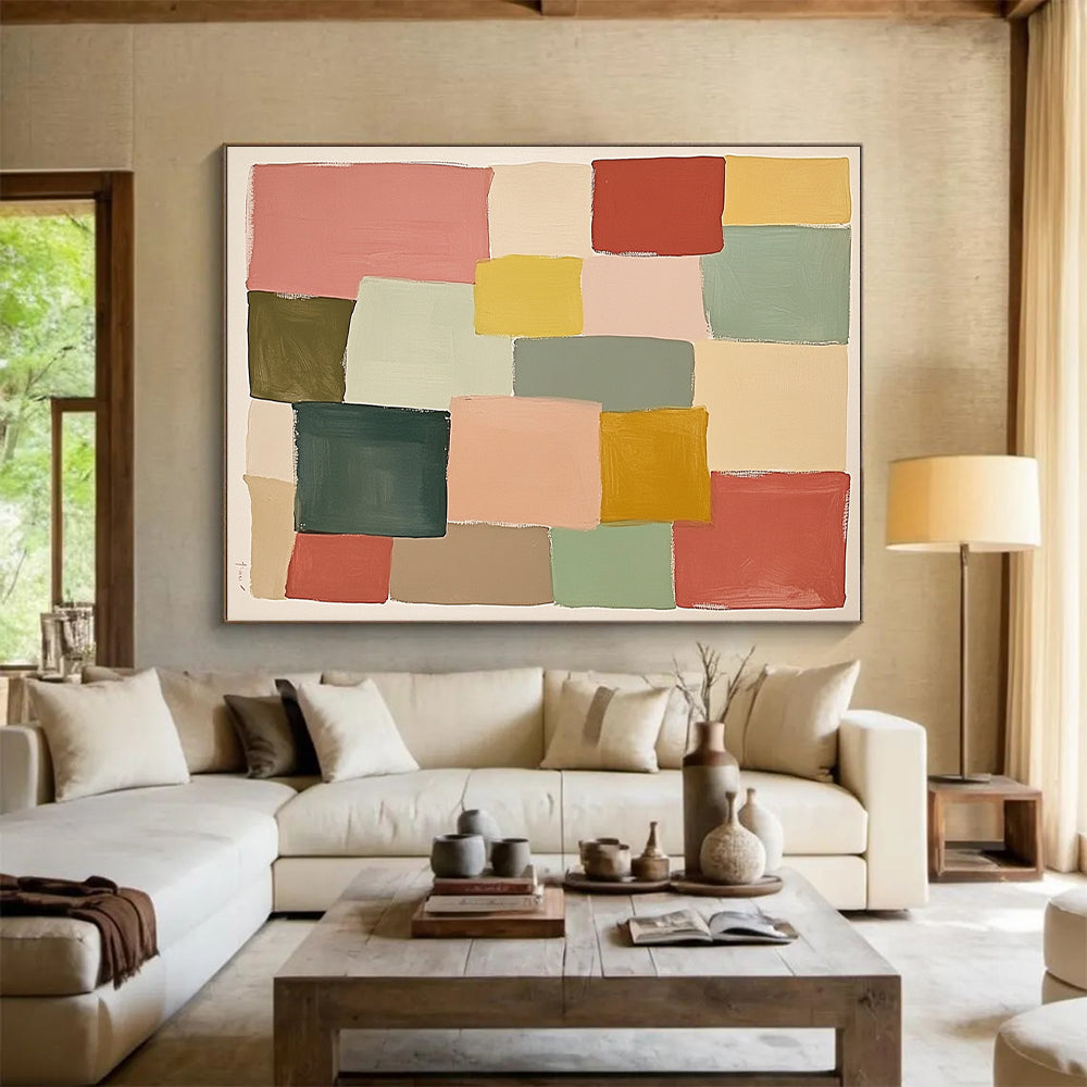 Pastel Geometric Squares Abstract Painting with Cheerful Simplicity WINK278
