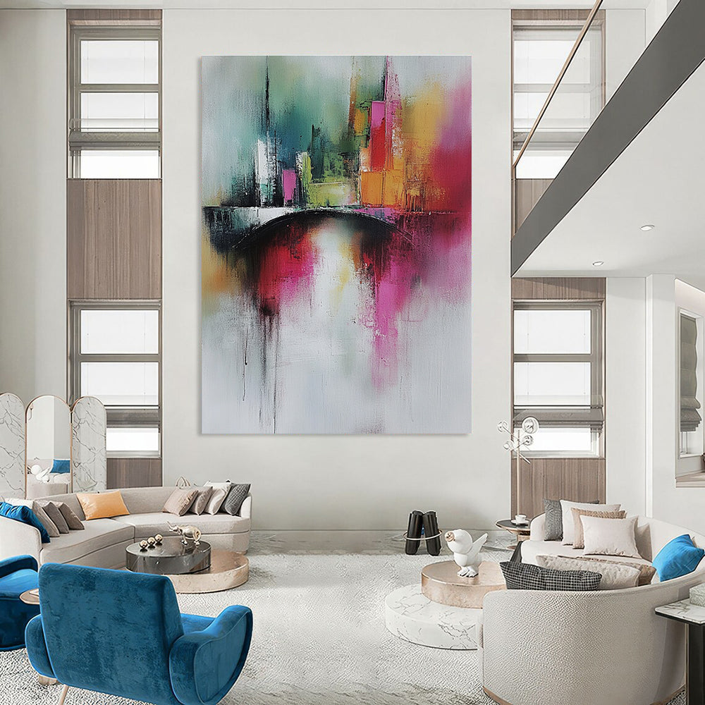 Colorful Cityscape Abstract Painting for Urban - Themed Cafes GAB0905