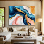 Blue Gold Pink Abstract Painting with Fluid Grace WINK464