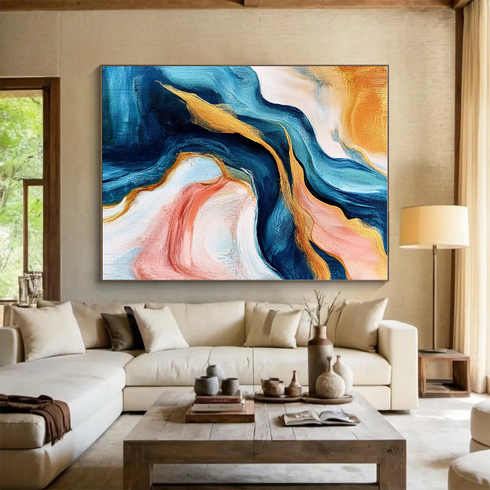 Blue Gold Pink Abstract Painting with Fluid Grace WINK464